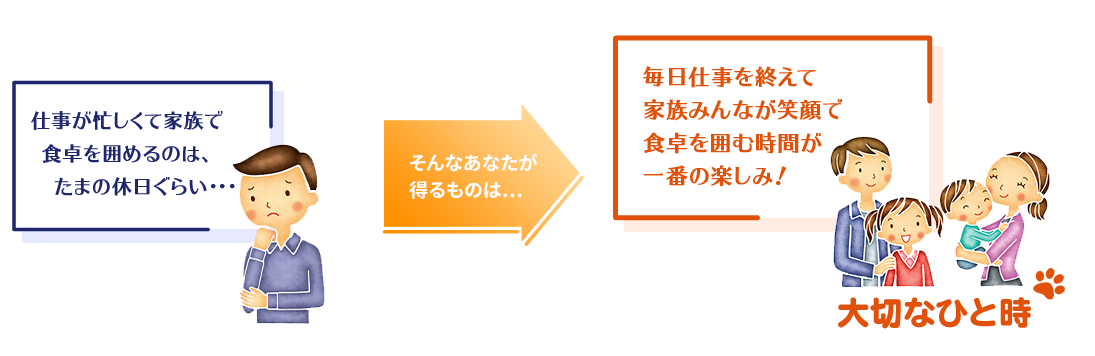 「仕事が忙しくて家族で 食卓を囲めるのは、 たまの休日ぐらい・・・」