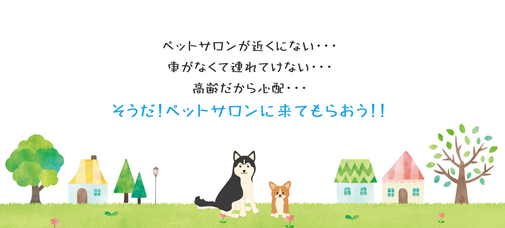 ペットサロンが近くにない・・・ 車がなくて連れてけない・・・ 高齢だから心配・・・ そうだ！ペットサロンに来てもらおう！！ 